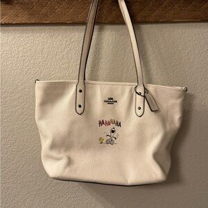 Coach Cream Tote Bag with Snoopy Embroidery